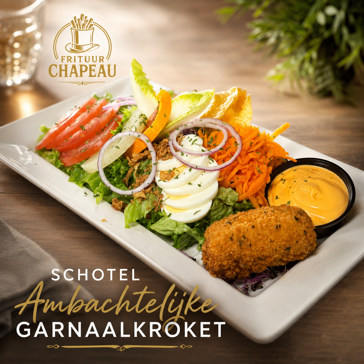 Schotel garnaalkroket in frituur Chapeau te Peer